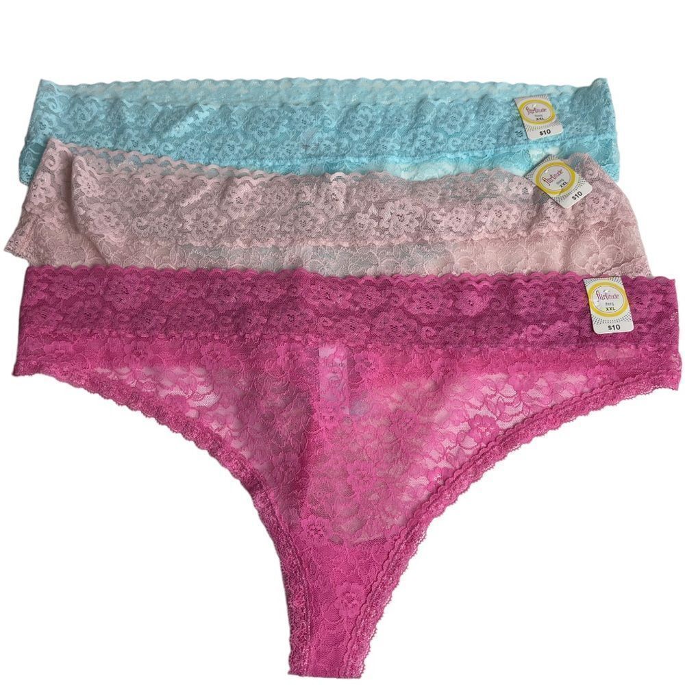 Flirtitude Bundle of 3 Lace Thongs - Size XXL